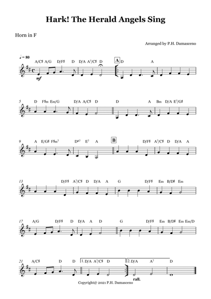Hark! The Herald Angels Sing - Horn in F Solo with Chords image number null