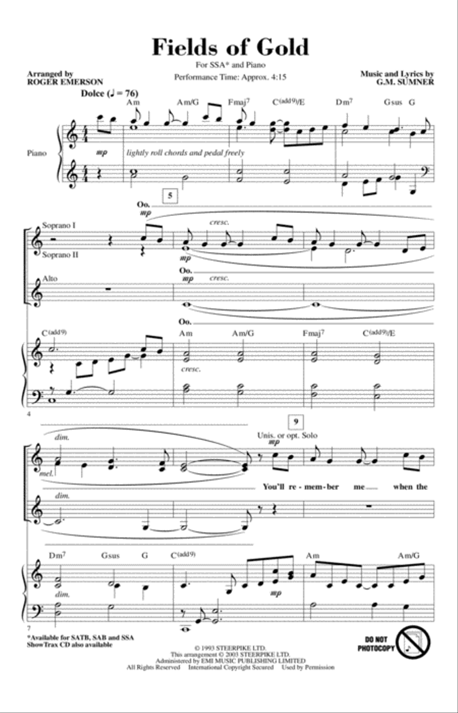 Fields Of Gold (arr. Roger Emerson) SSA scores gallery preview page 1