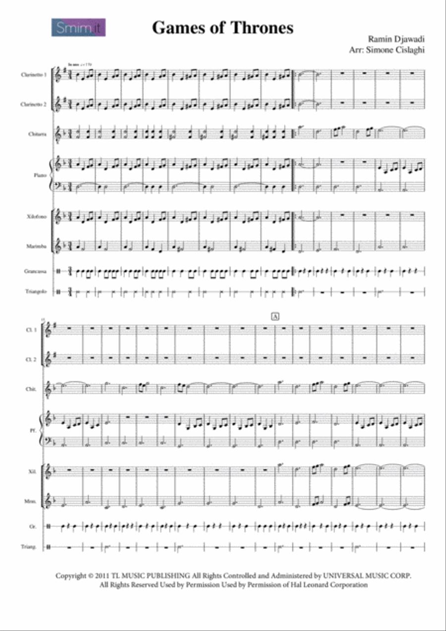 Game Of Thrones Clarinet scores gallery preview page 1