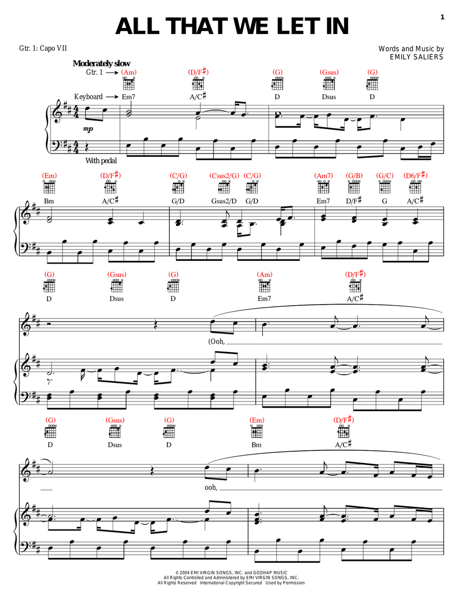 All That We Let In Piano, Vocal, Guitar scores gallery preview page 1