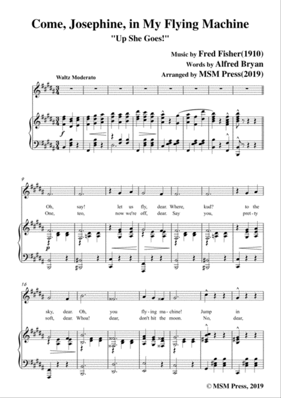 Fred Fisher-Come,Josephine,in My Flying Machine,in B Major,for Voice&Piano Voice scores gallery preview page 3