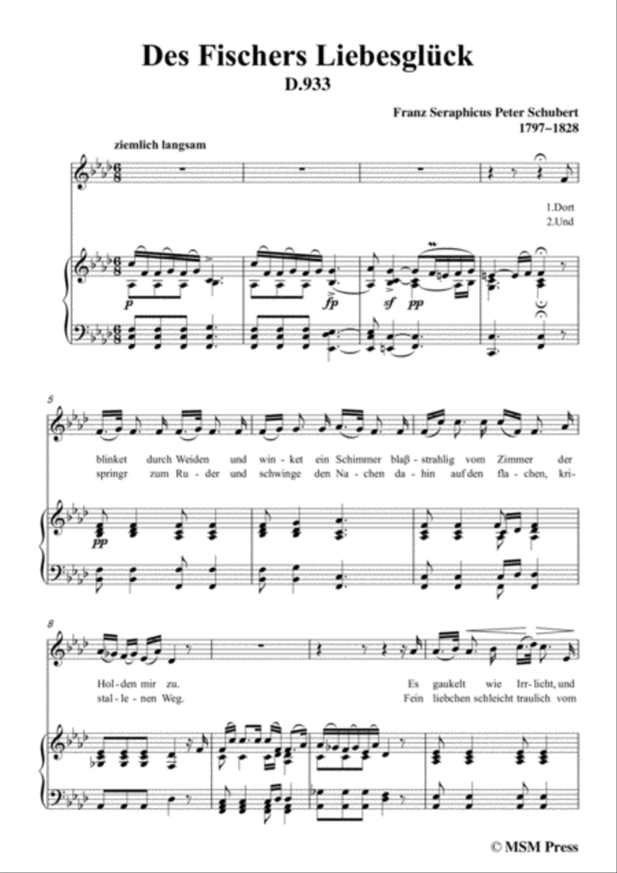 Schubert-Des Fischers Liebesglück,in f minor,D.933,for Voice and Piano Voice Solo scores gallery preview page 3