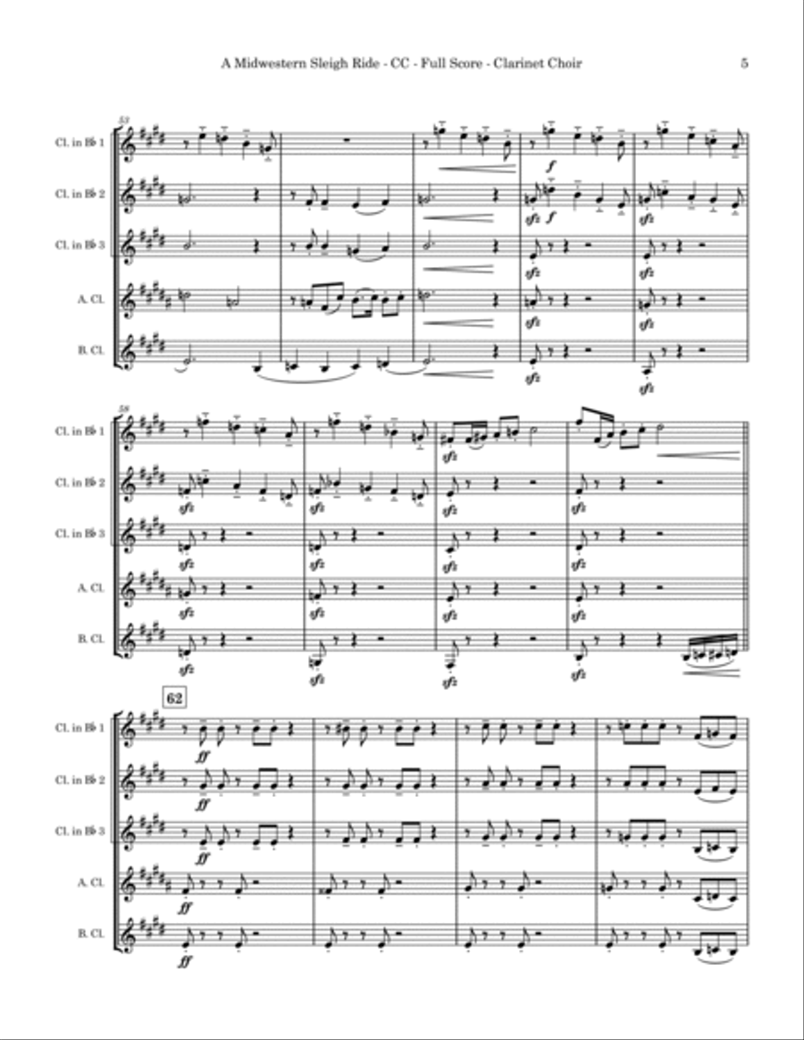 A Midwestern Sleigh Ride Clarinet Choir scores gallery preview page 5
