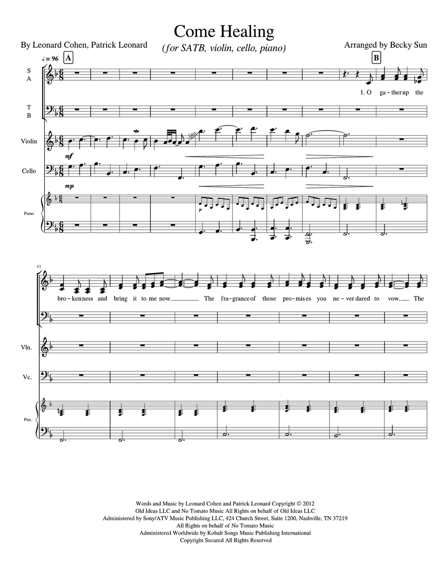 Come Healing 4-Part scores gallery preview page 1
