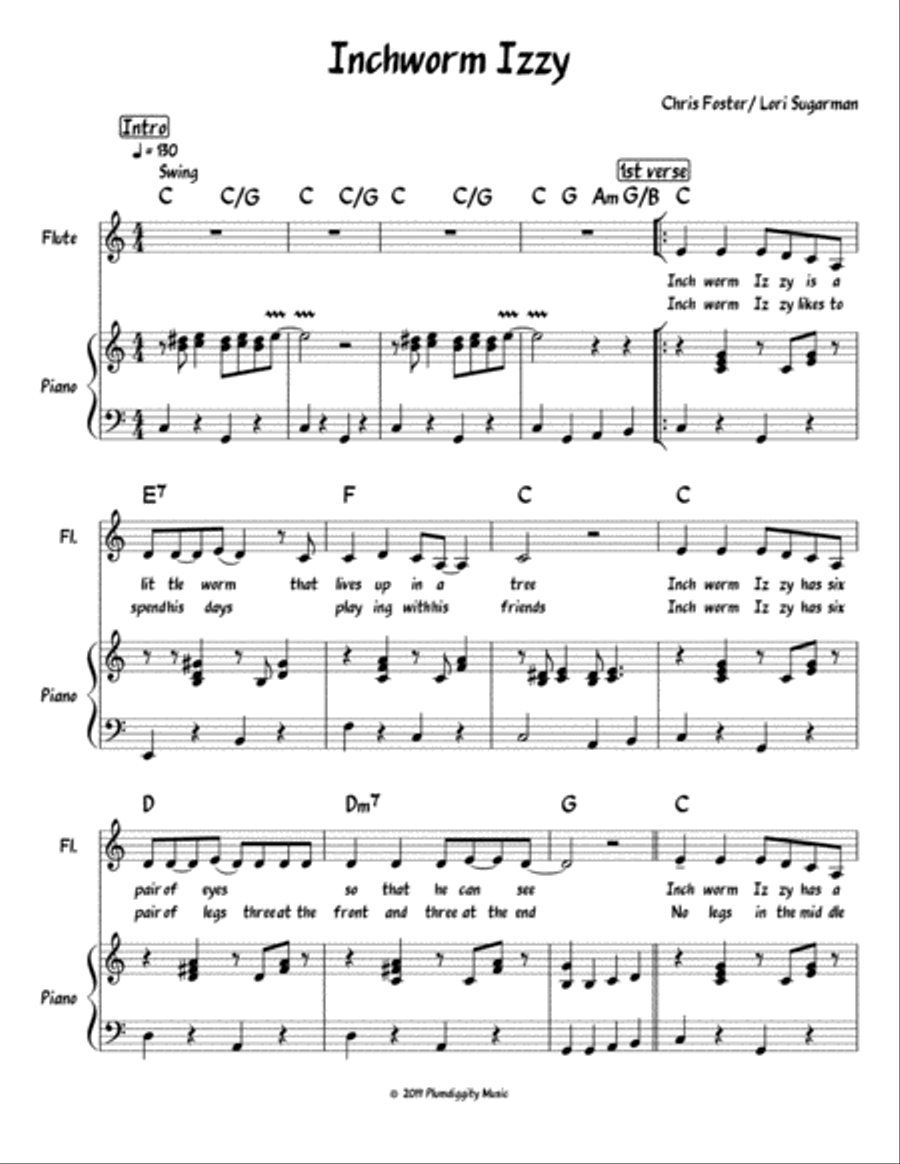 Inchworm Izzy - Piano/Vocal/Guitar Piano, Vocal, Guitar scores gallery preview page 1
