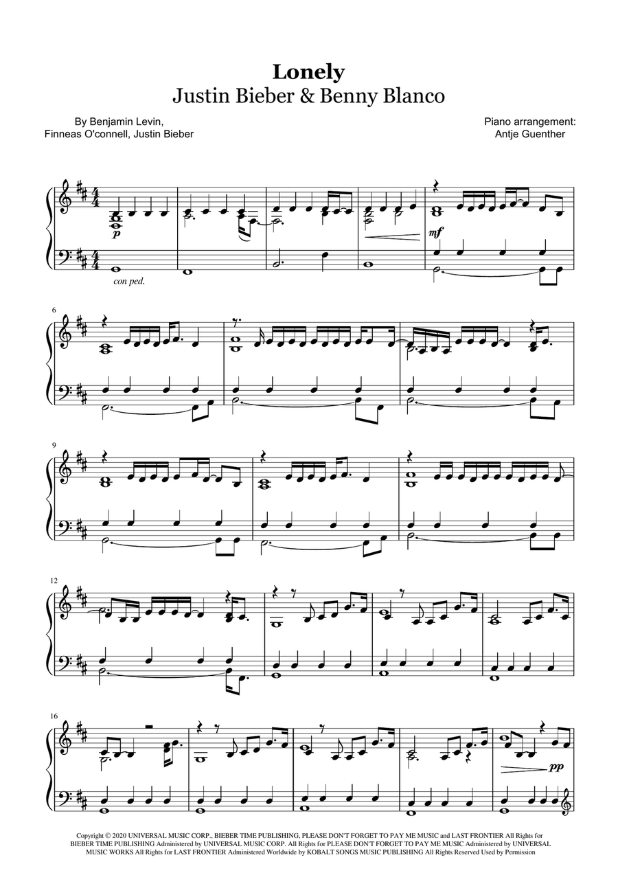Lonely Piano Solo scores gallery preview page 1