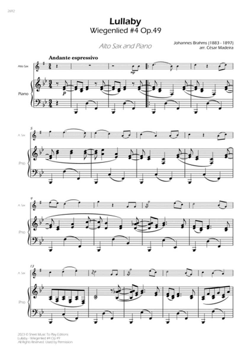 Brahms' Lullaby - Alto Sax and Piano (Full Score and Parts) image number null