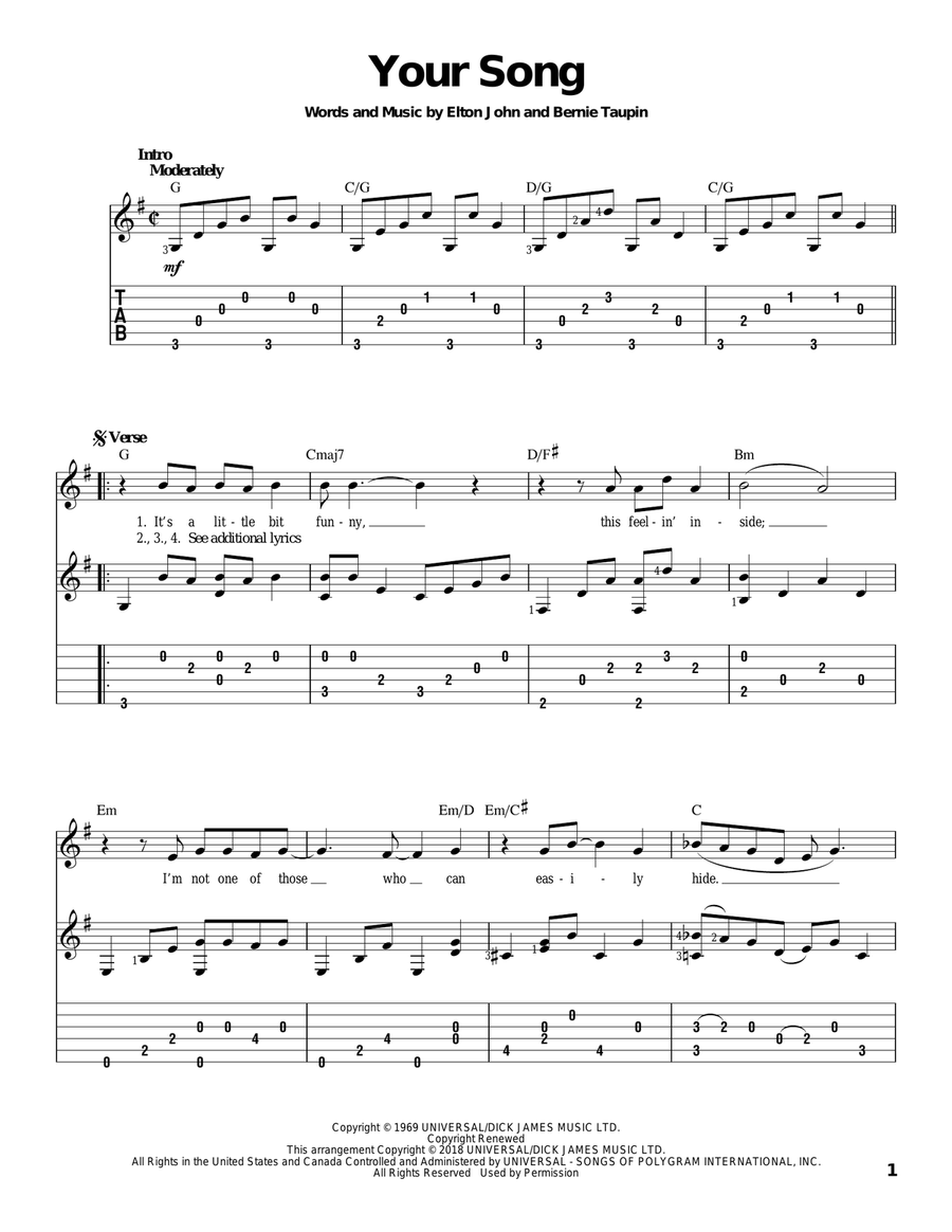 Your Song Your Song Acoustic Guitar scores gallery preview page 1