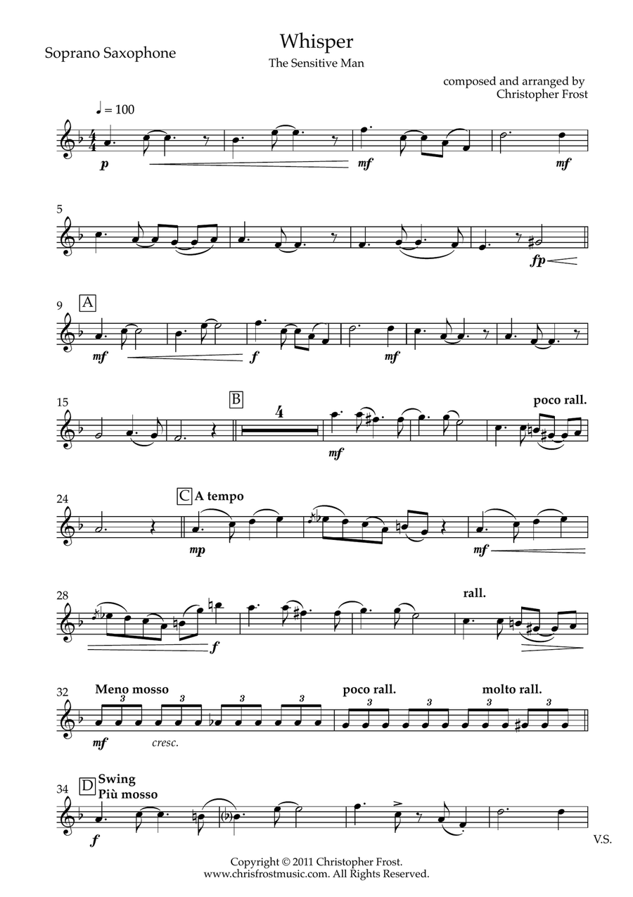 Whisper - The Sensitive Man from The Cat Suite (saxophone quartet - SATB) Saxophone Quartet scores gallery preview page 6