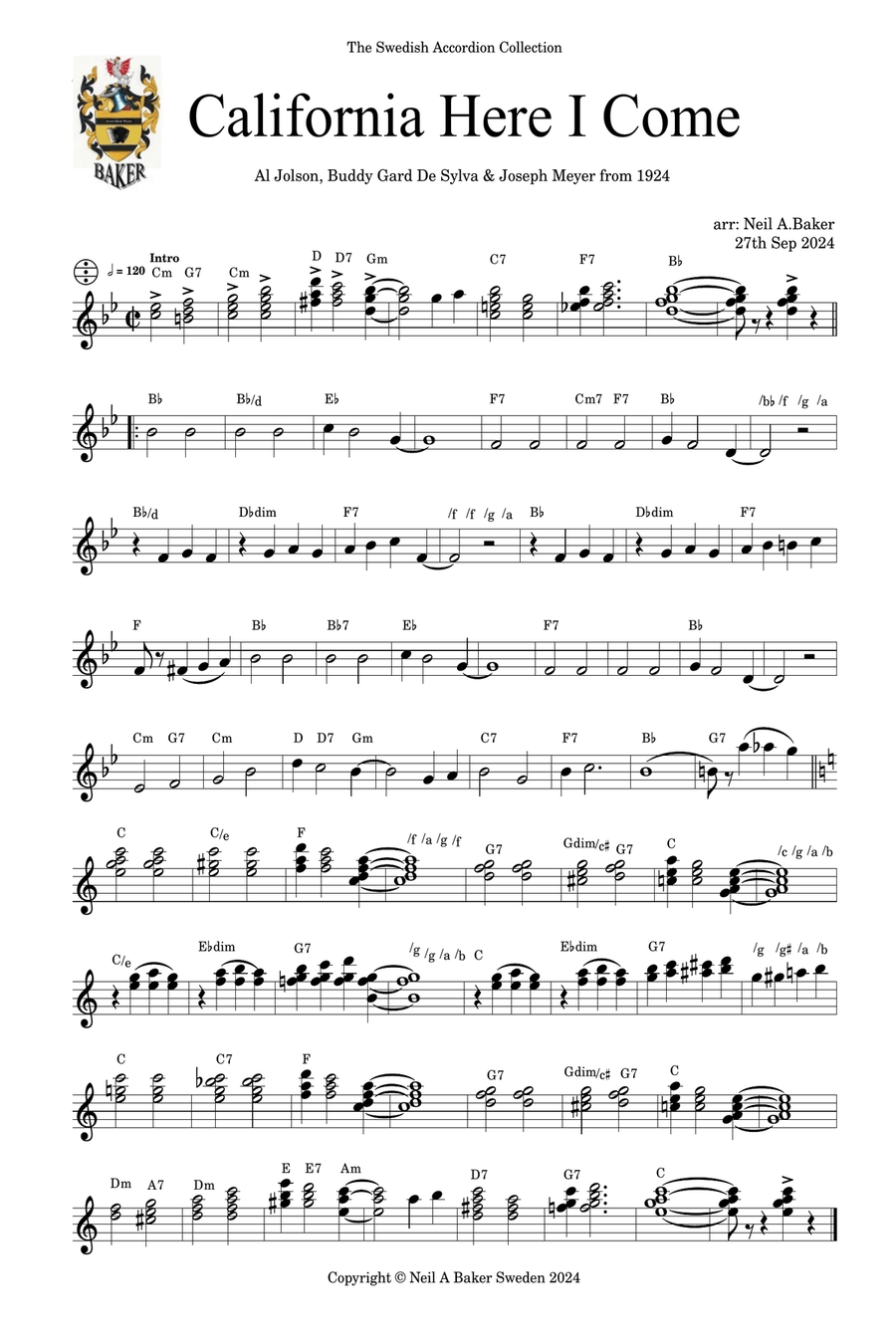 California Here I Come Accordion scores gallery preview page 1