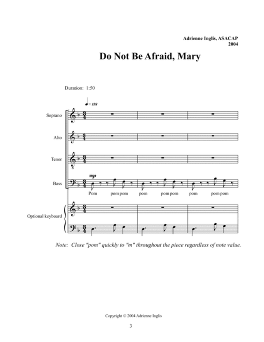 Do Not Be Afraid, Mary SATB a cappella