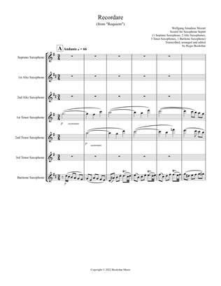 Book cover for Recordare (from "Requiem") (F) (Saxophone Septet - 1 Sop, 2 Alto, 3 Ten, 1 Bari)