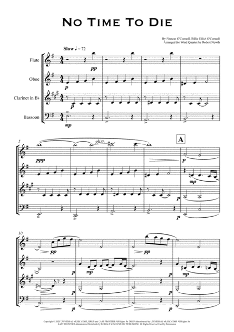 No Time To Die Woodwind Quartet scores gallery preview page 1