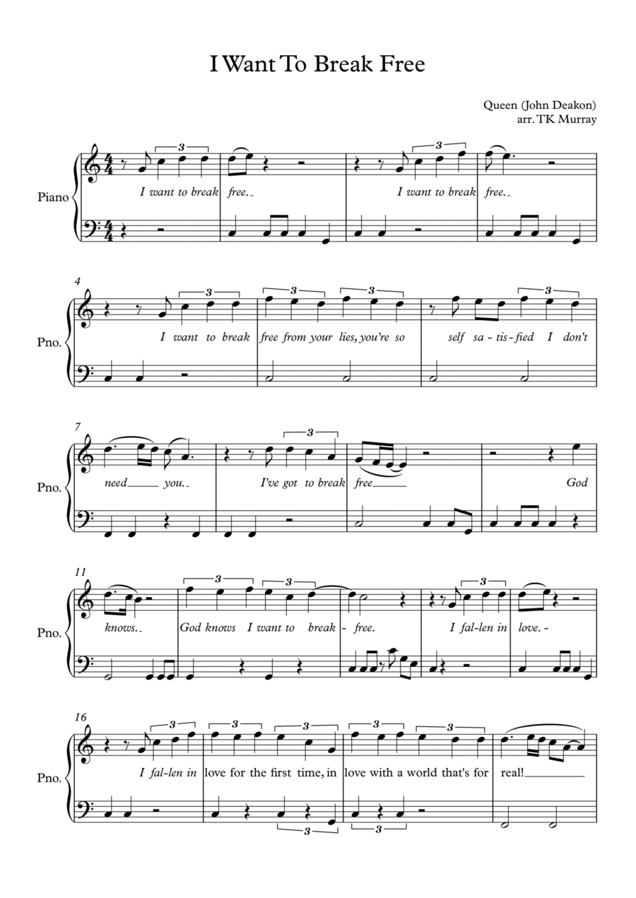 I Want To Break Free Easy Piano scores gallery preview page 1