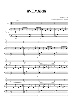 Bach / Gounod Ave Maria in F major • contralto sheet music with piano accompaniment