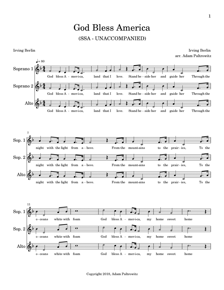 God Bless America ® by Celine Dion SSA - Digital Sheet Music