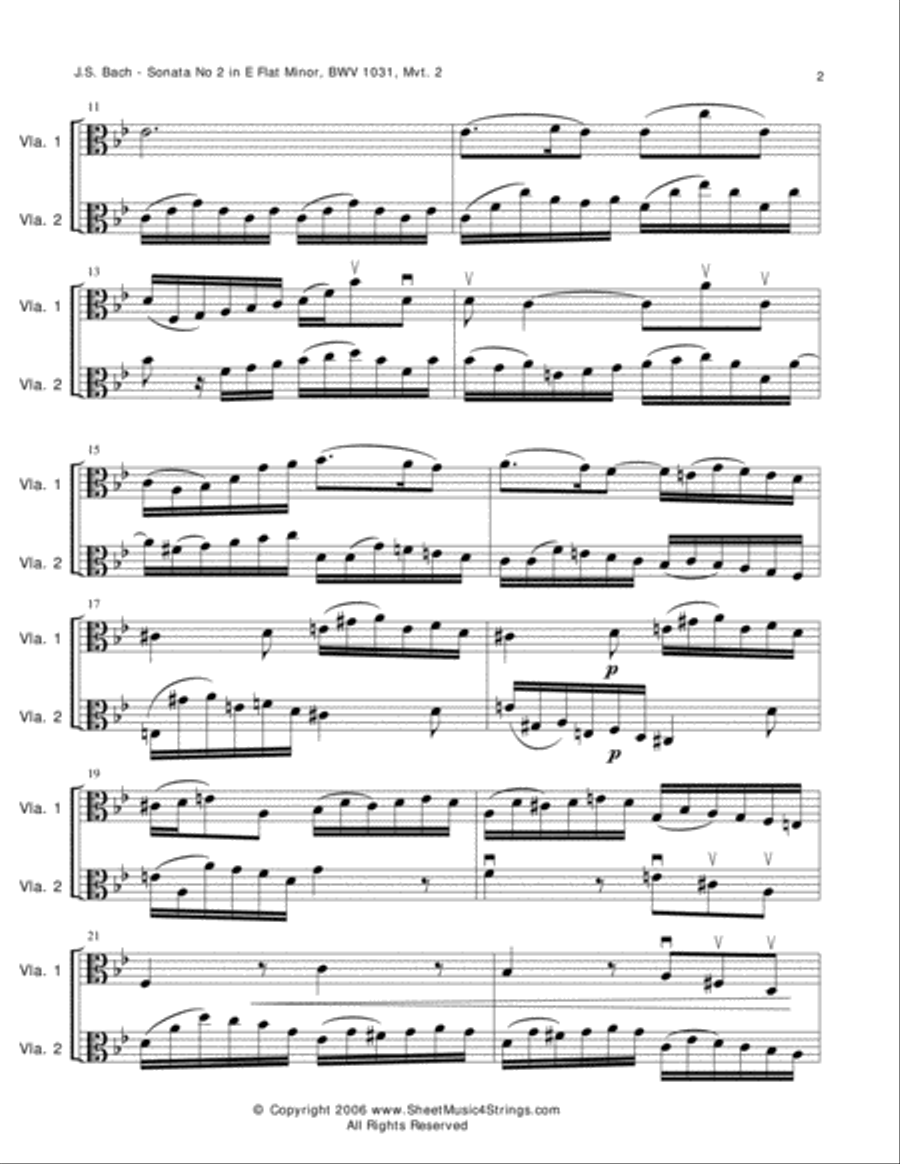 Bach, J.S. - Siciliano for Two Violas String Duet scores gallery preview page 2