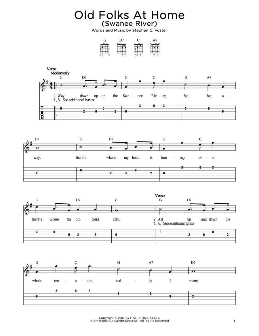 Old Folks At Home (Swanee River) Acoustic Guitar scores gallery preview page 1
