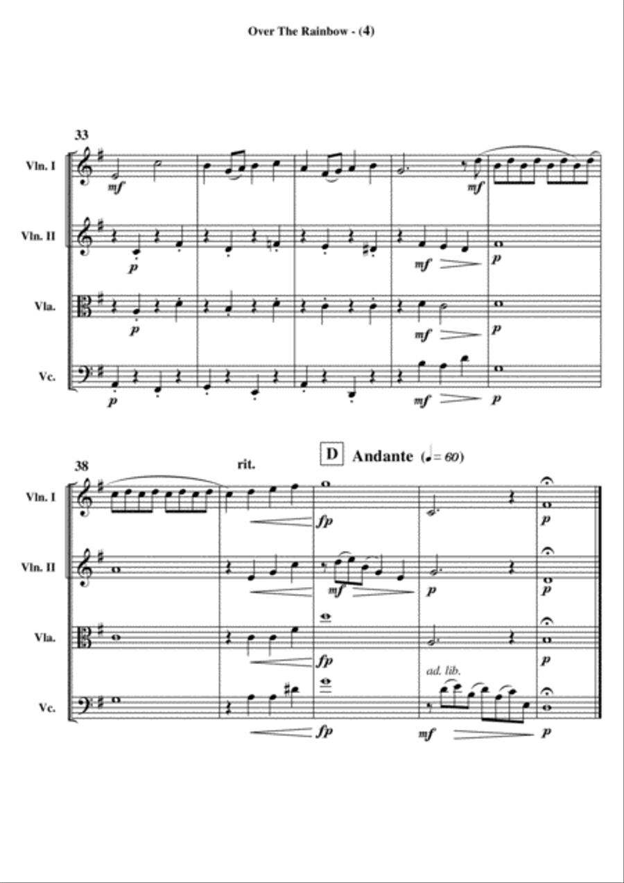 Over The Rainbow (from The Wizard Of Oz) String Quartet scores gallery preview page 4