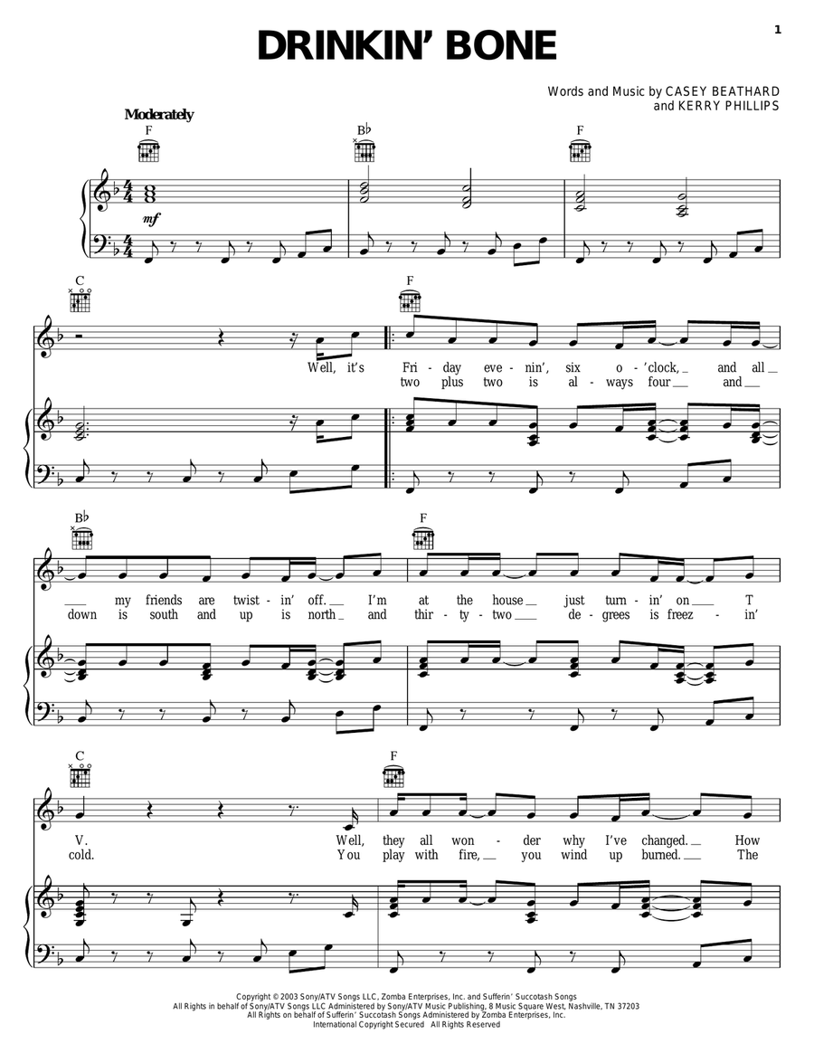 Drinkin' Bone Piano, Vocal, Guitar scores gallery preview page 1