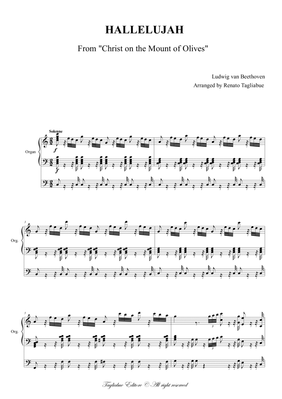 HALLELUJAH (from Christ in the mount of Olives) - Arr. for SATB Choir and Organ (3 staff). With Orga 4-Part scores gallery preview page 1