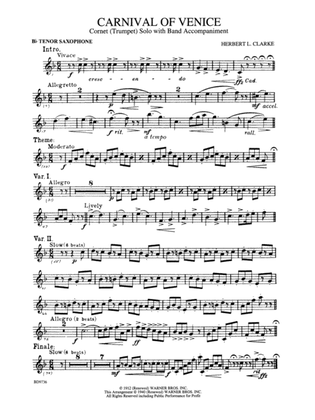 Carnival of Venice (Cornet (Trumpet) Solo with Band Accompaniment): B-flat Tenor Saxophone