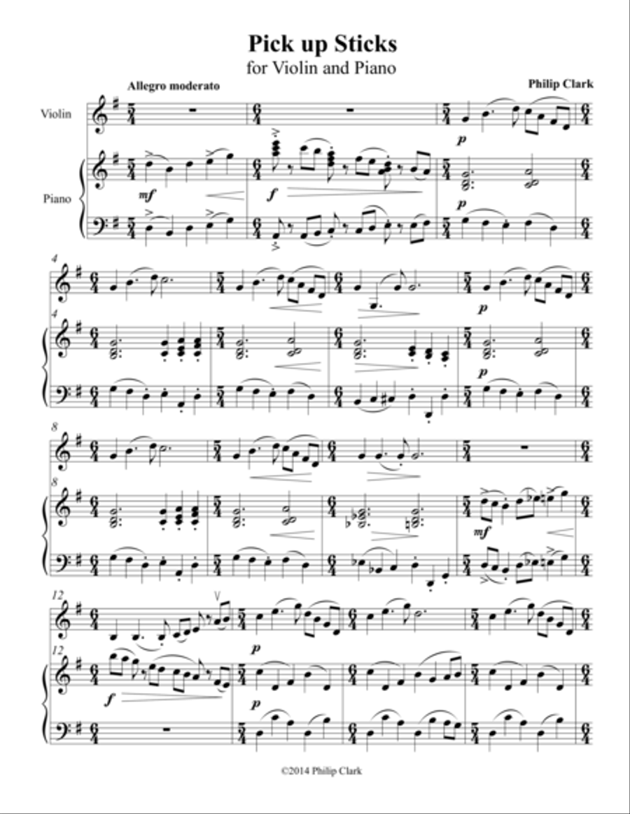 Pick up Sticks for Violin and Piano Violin Solo scores gallery preview page 1