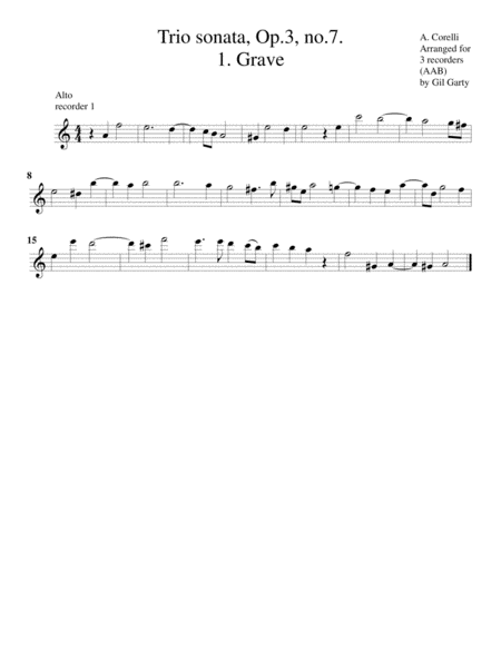 Trio sonata, Op.3, no.7 (arrangement for 3 recorders)
