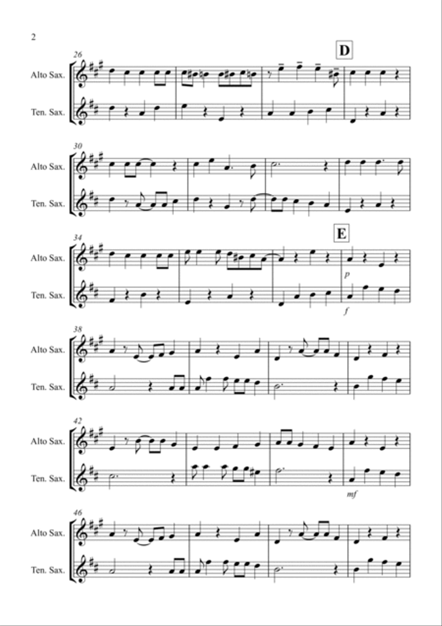 Jingle Bells (Jazzy Style!) for Alto and Tenor Saxophone Duet Woodwind Duet scores gallery preview page 2