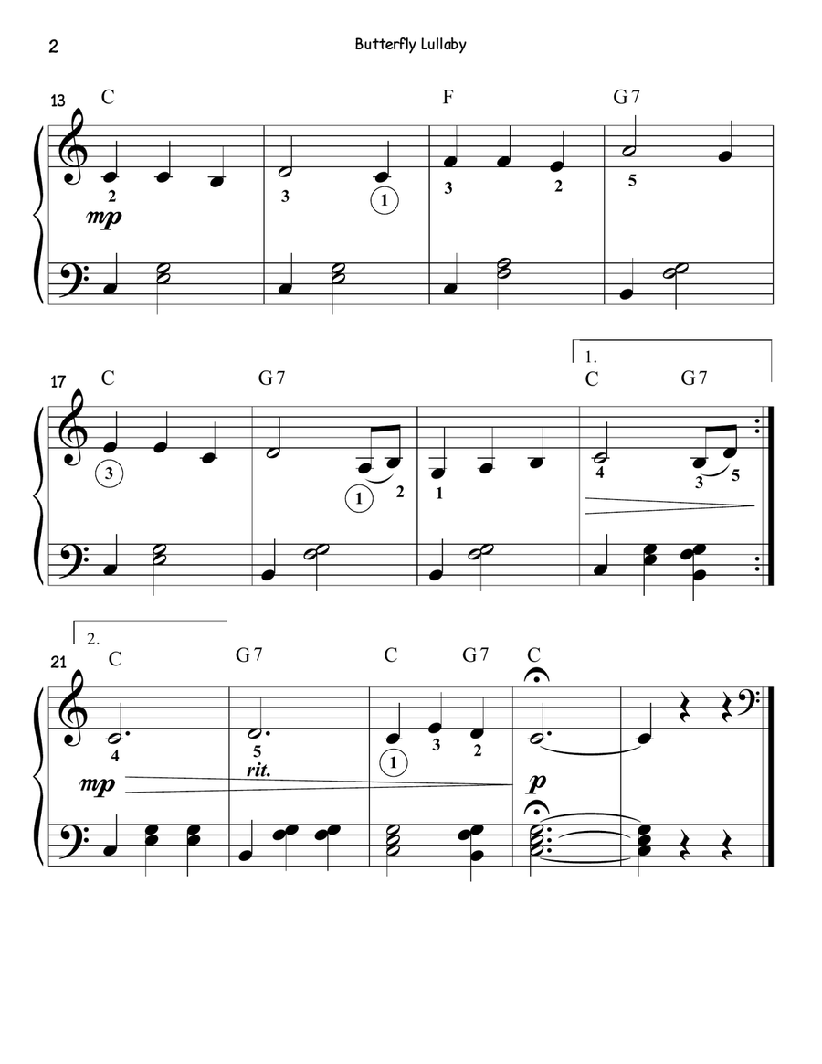 Butterfly Lullaby (big note) - Piano Solo - Easy/Beginner image number null