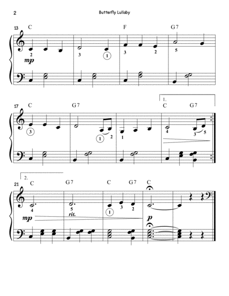 Butterfly Lullaby (big note) - Piano Solo - Easy/Beginner image number null