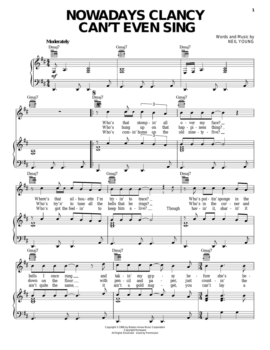 Nowadays Clancy Can't Even Sing Piano, Vocal, Guitar scores gallery preview page 1