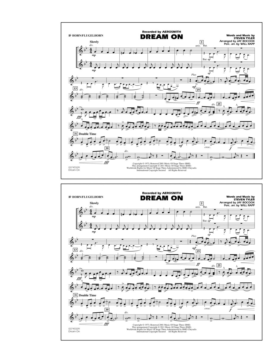 Dream On - Bb Horn/Flugelhorn Marching Band scores gallery preview page 1