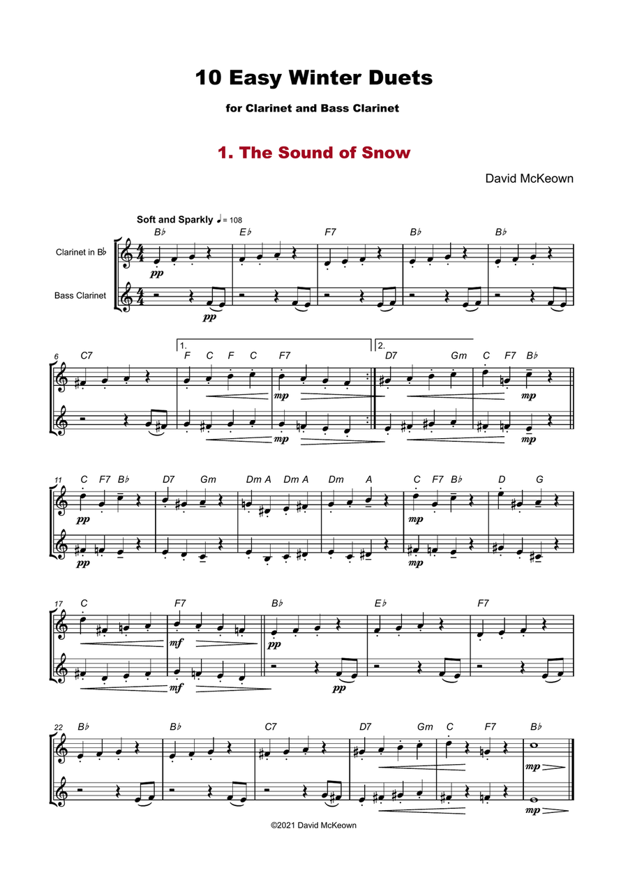 10 Easy Winter Duets for Clarinet and Bass Clarinet Woodwind Duet scores gallery preview page 3