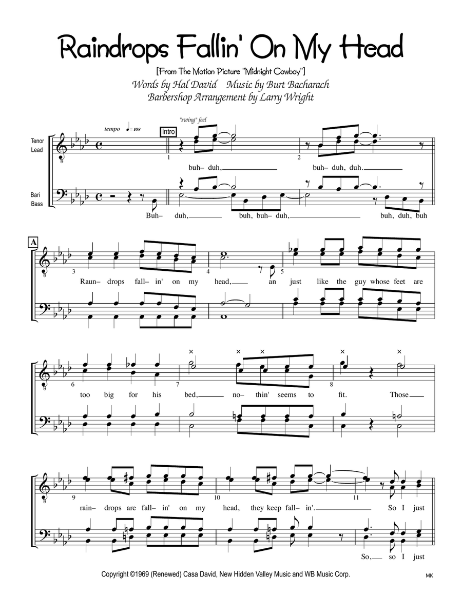 Raindrops Keep Fallin' On My Head TTBB scores gallery preview page 1