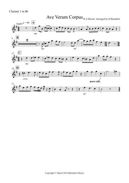 Ave Verum Corpus for Clarinet Quintet image number null