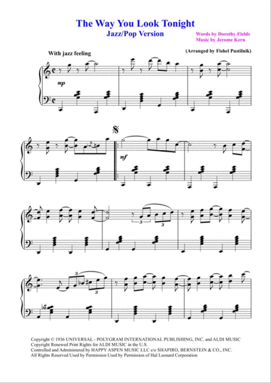 The Way You Look Tonight Piano Solo scores gallery preview page 2