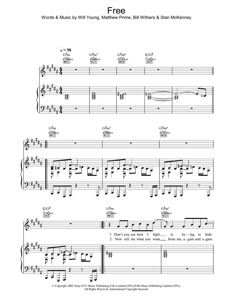 Free Piano, Vocal, Guitar scores gallery preview page 1