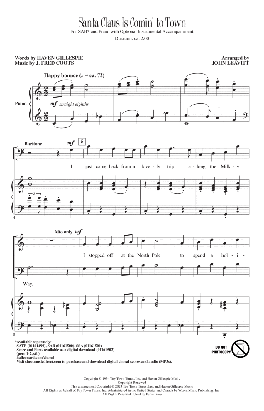 Santa Claus Is Comin' To Town (arr. John Leavitt) 3-Part scores gallery preview page 1