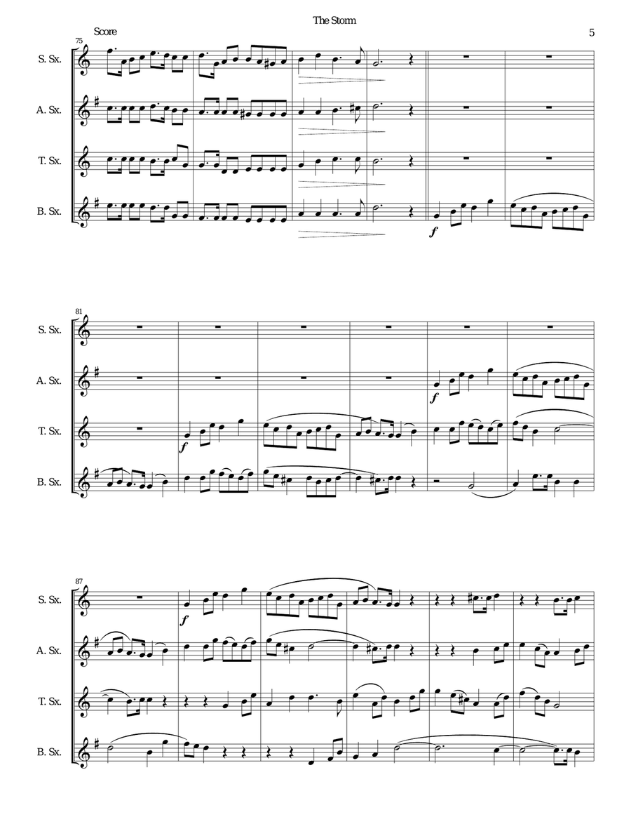The Storm arranged for saxophone quartet Saxophone Quartet scores gallery preview page 5