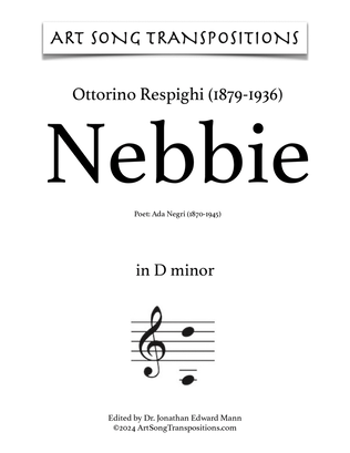 Book cover for RESPIGHI: Nebbie (transposed to D minor)
