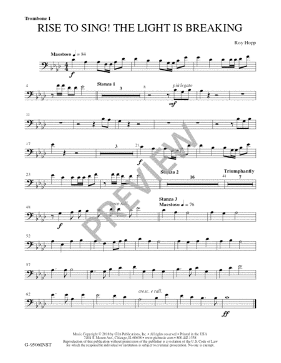 Rise to Sing! The Light is Breaking - Instrument edition Trombone scores gallery preview page 6