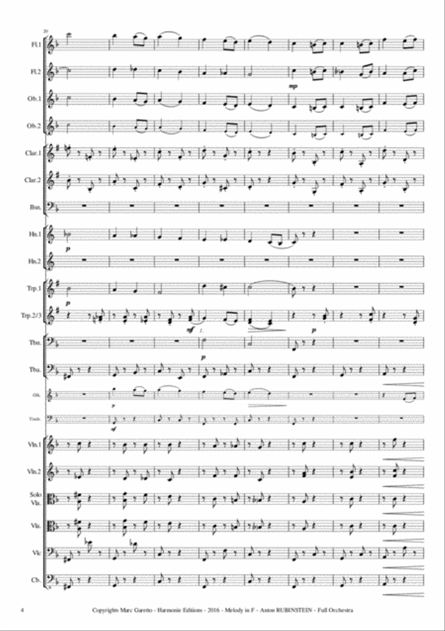 Melody in F for Full Orchestra // Anton RUBINSTEIN - Vincent D'INDY - Marc GARETTO Full Orchestra scores gallery preview page 4