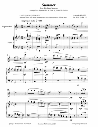 Vivaldi: Summer from the Four Seasons for Soprano Sax & Piano