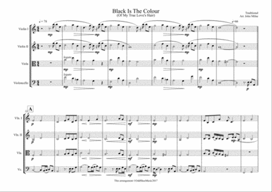 Black Is The Colour Of My True Love's Hair String Quartet scores gallery preview page 2