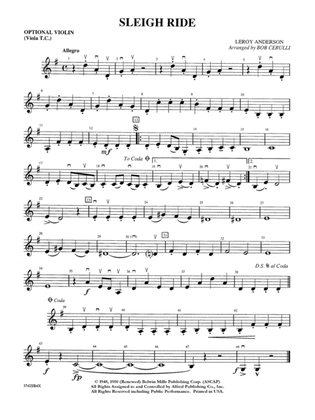 Sleigh Ride: 3rd Violin (Viola [TC])