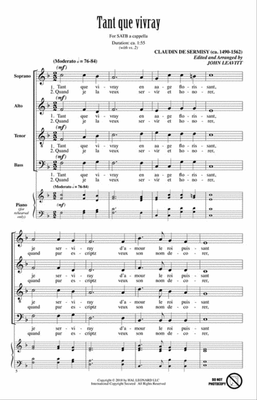 Tant Que Vivray 4-Part scores gallery preview page 2