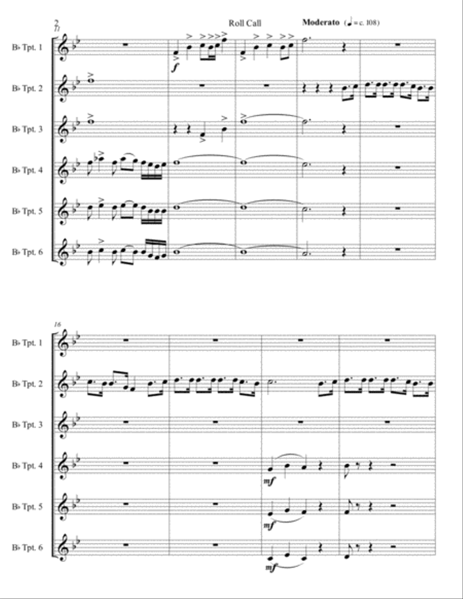 Roll Call For Six Trumpets Brass Ensemble scores gallery preview page 2