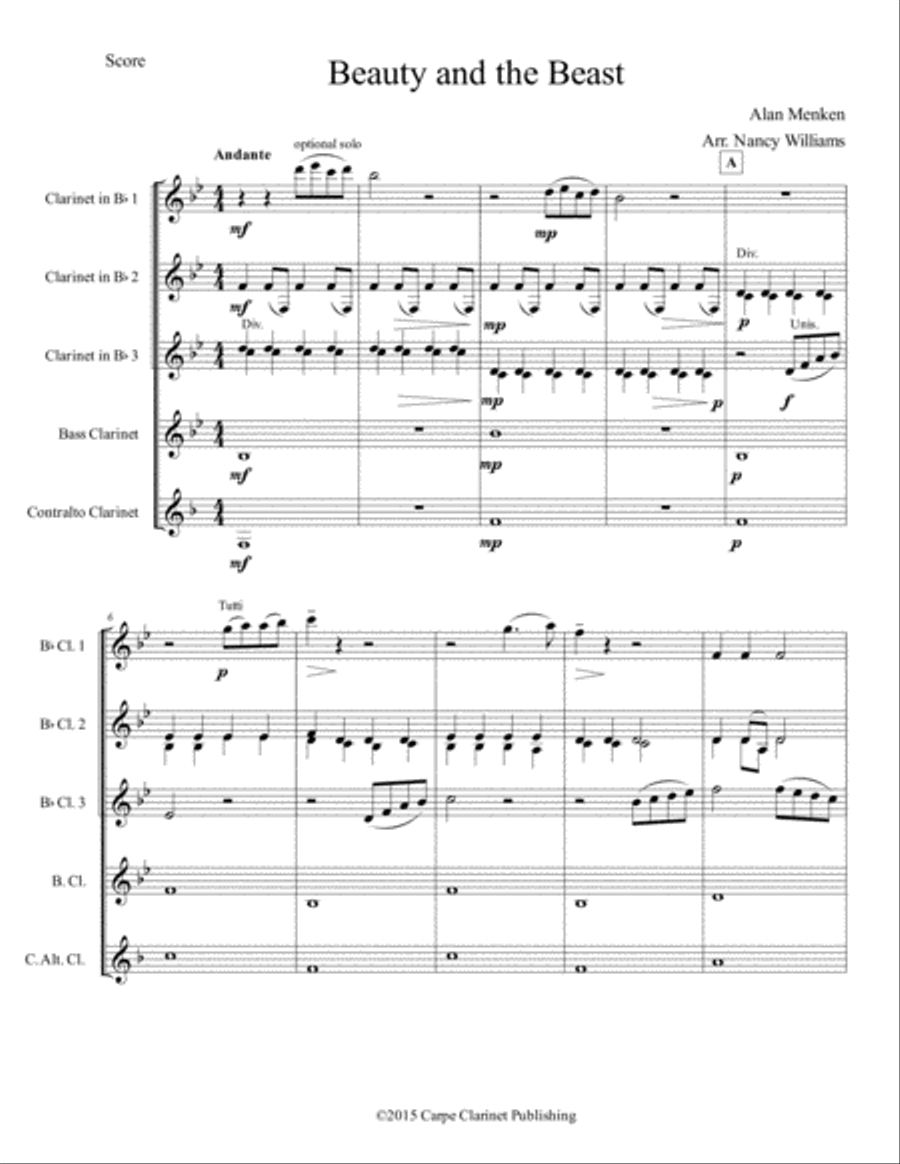 Beauty And The Beast Woodwind Ensemble scores gallery preview page 1