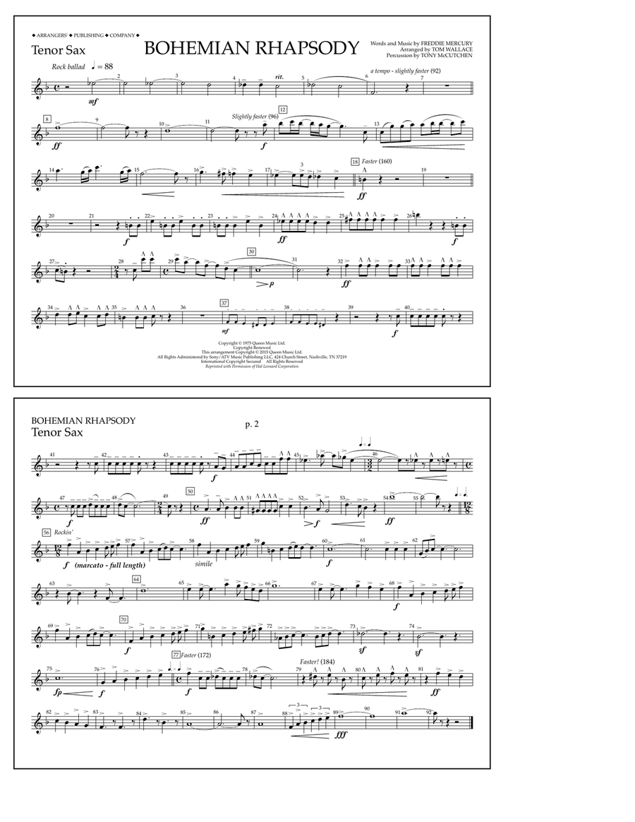 Bohemian Rhapsody - Tenor Sax Marching Band scores gallery preview page 1